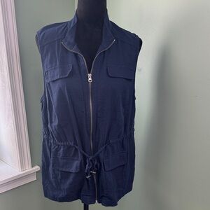 CJ Banks navy blue linen utility Vest X